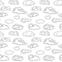 Conjunto de garabatos dibujados a mano de diferentes nubes, ilustración de vector de colección de bocetos aislado en blanco