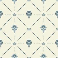 Royal wallpaper seamless pattern with crown and decorative elements. Luxury background vector