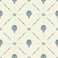 Royal wallpaper seamless pattern with crown and decorative elements. Luxury background vector