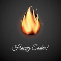 Happy Easter greeting card design with creative flame easter egg on dark background and sign Happy Easter, vector illustration