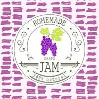 Jam label design template. for grape dessert product with hand drawn sketched fruit and background. Doodle vector Grape illustration brand identity