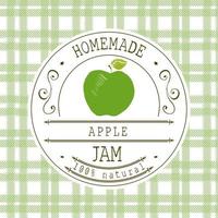 Jam label design template. for apple dessert product with hand drawn sketched fruit and background. Doodle vector apple illustration brand identity