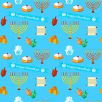 feliz hanukkah vector de patrones sin fisuras, con juego de dreidel, monedas, mano de miriam, palma de david, estrella de david, menorá, comida tradicional, torá y otros artículos tradicionales
