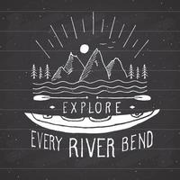 Kayak and canoe vintage label, Hand drawn sketch, grunge textured retro badge, typography design t-shirt print, vector illustration on chalkboard background