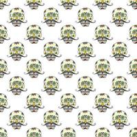 Day of the Dead seamless pattern, handdrawn sugar skulls with moustache background, vector illustration