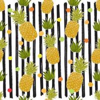 Pineapple hand drawn sketch striped Seamless Pattern. Vector Illustration.