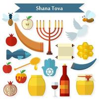 rosh hashaná, shana tova conjunto de iconos de vector plano