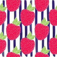 Raspberry hand drawn sketch striped Seamless Pattern. Vector Illustration