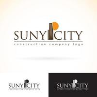 Construction development building company, vector logo design mock up template set. abstract concept - skyscraper icon, sun silhouette logotype. Architecture town, city presented, dark and light colors