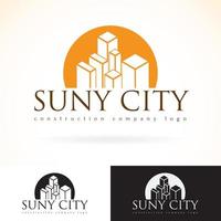 Construction development building company, vector logo design mock up template set. abstract concept skyscraper icon, sun silhouette logotype. Architecture town, city presented, dark and light colors