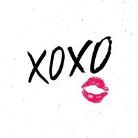 XOXO brush lettering sign, Grunge calligraphic hugs and kisses Phrase, Internet slang abbreviation XOXO symbols, vector illustration isolated on white background