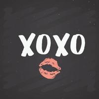 XOXO brush lettering sign, Grunge calligraphic hugs and kisses Phrase, Internet slang abbreviation XOXO symbols, vector illustration on chalkboard background