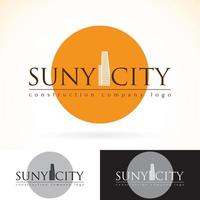 Construction development building company, vector logo design mock up template set. abstract concept skyscraper icon, sun silhouette logotype. Architecture town, city presented, dark and light colors