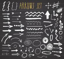 Arrows, dividers and borders, elements hand drawn set vector illustration on chalkboard background.