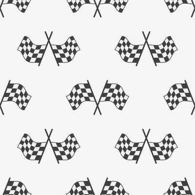Checkered Flag seamless pattern, racing flags icon and finish ribbon. Sport auto, speed and success, competition and winner, race rally, vector illustration