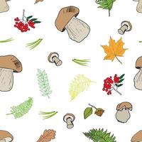 Mushroom hand drawn sketch Seamless Pattern. Vector Illustration