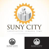 Construction development building company, vector logo design mock up template set. abstract concept skyscraper icon, sun silhouette logotype. Architecture town, city presented, dark and light colors