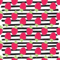 Raspberry hand drawn sketch striped Seamless Pattern. Vector Illustration