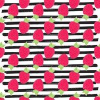 Raspberry hand drawn sketch striped Seamless Pattern. Vector Illustration