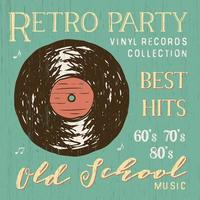 T-shirt design, retro party with vinyl record typography graphics, vector illustration