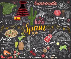 España dibujado a mano conjunto de bocetos ilustración vectorial pizarra vector
