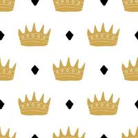 Crown Seamless Pattern, hand drawn royal doodles background, Vector Illustration