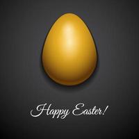 Happy Easter greeting card design with creative gold glossy easter egg on dark background and sign Happy Easter, vector illustration