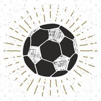 etiqueta vintage, fútbol dibujado a mano, boceto de balón de fútbol, insignia retro con textura grunge, estampado de camiseta de diseño de tipografía, ilustración vectorial vector