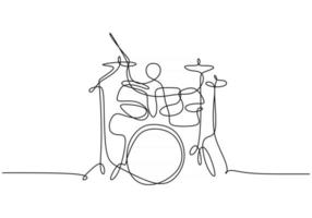 Continuous one line drawing of drummer vector