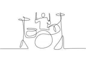 Continuous one line drawing drummer vector