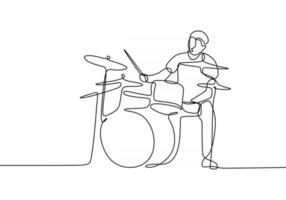 Continuous one line drawing of drummer vector