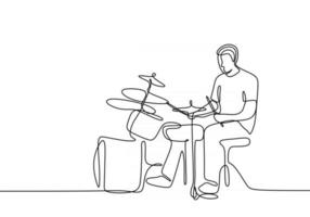 Continuous one line drawing of drummer vector