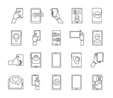 paquete de veinte dispositivos de teléfonos inteligentes establecer iconos vector