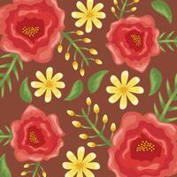 Flowers colors red and yellow pattern detailed style vector