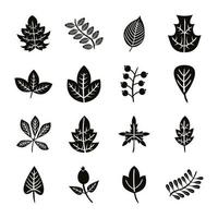 bundle of sixteen autumn leaves silhouette style icons vector