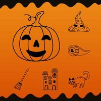 paquete de halloween set iconos y calabaza vector