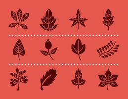 bundle of twelve autumn leaves silhouette style icons vector