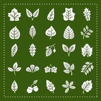 bundle of twenty five autumn leaves silhouette style in green background vector