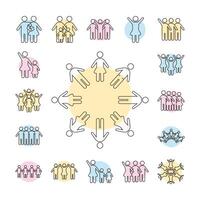 bundle of community and family figures in white background line style icons vector