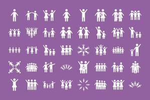 bundle of community and family figures in purple background line style icons vector