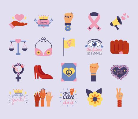bundle of twenty feminism flat style icons