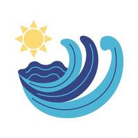 sun and sea waves flat style icon vector