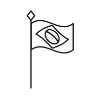 bandera de brasil, en, poste, línea, estilo, icono vector