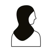 icono de estilo de línea de personaje de avatar de perfil de mujer musulmana vector