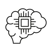 cerebro humano con icono de estilo de línea de chip de procesador vector