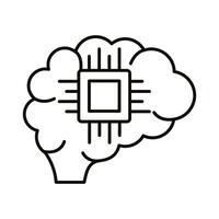 brain human with processor chip line style icon vector