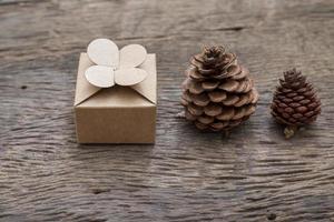 Vintage Gift box on wood background photo