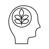 head human profile with leafs plant line style icon vector