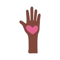 parada humana de mano afro con corazón protestando icono de estilo plano vector