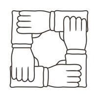 interracial hands teamwork line style icon vector